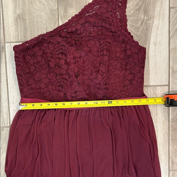 David's Bridal One Shoulder Burgundy Dress - Picture 7 of 8